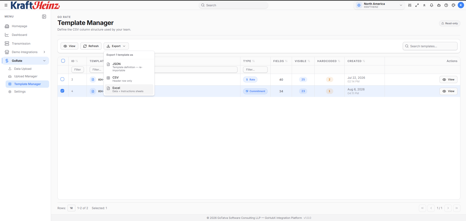 Template Manager export